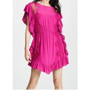 NWT! IRO Zestful Chantilly Lace-Trimmed Crepe Mini Dress in Fuchsia EU 36